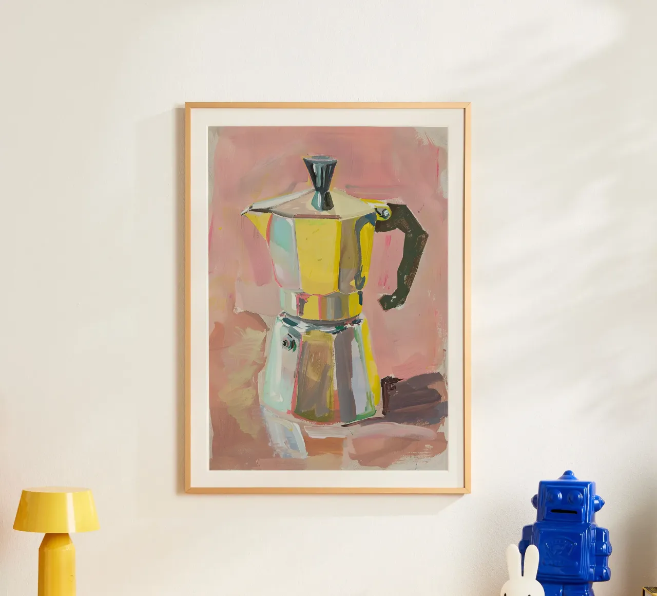 Caffè Espresso Fornello Pastello Olio Pittura Rosa Natura Morta poster con telaio in alluminio da Euphoria Theresa