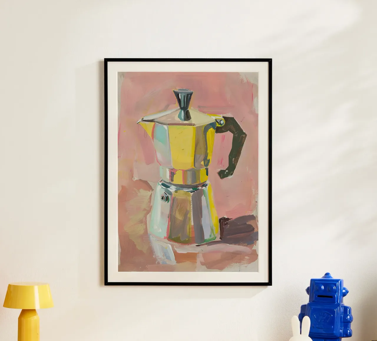 Caffè Espresso Fornello Pastello Olio Pittura Rosa Natura Morta poster con telaio in alluminio da Euphoria Theresa