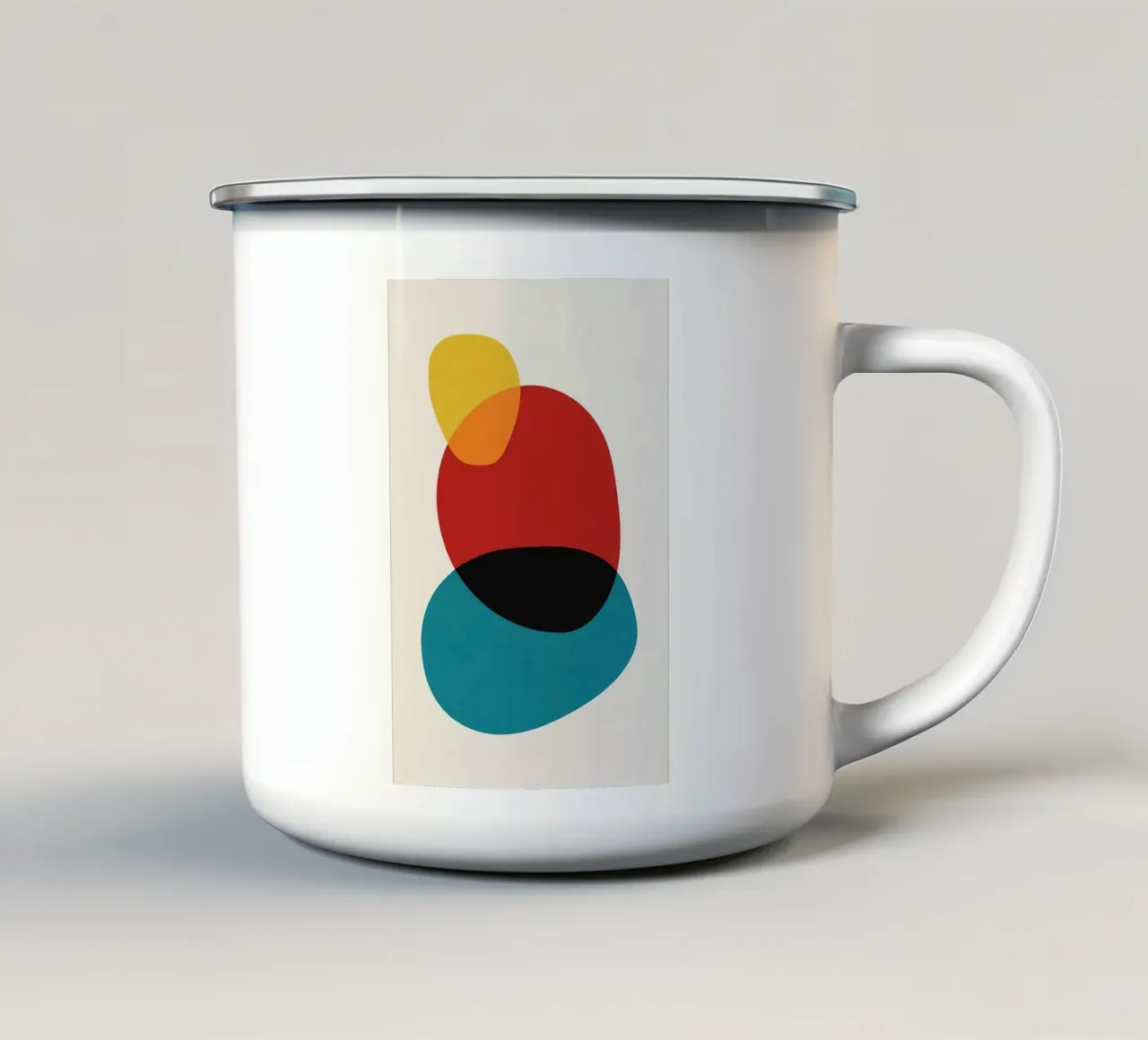 Abstracte cirkels kunst, blauw rood emaille mok van Lonnieprints