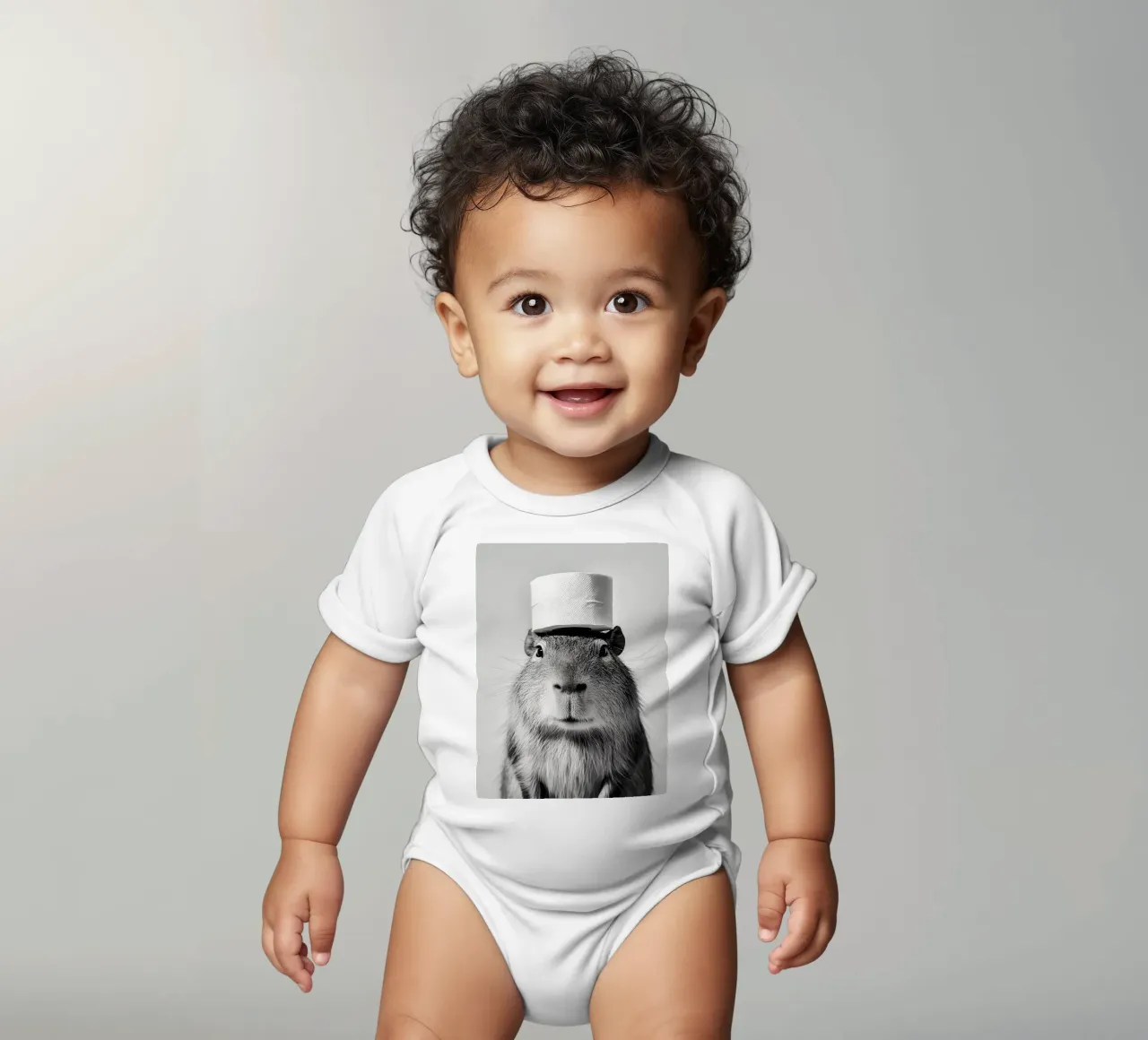 Capibara met wc-hoed babyrompertje korte mouwen van JoyWalkerShop