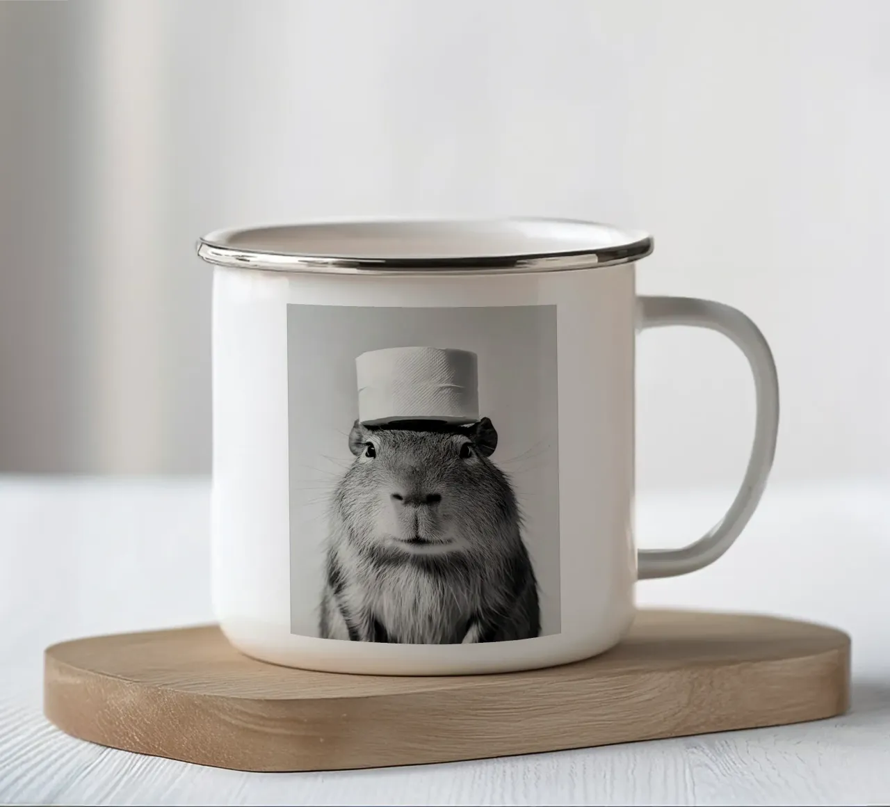 Capibara con cappello di carta igienica tazza in smalto da JoyWalkerShop