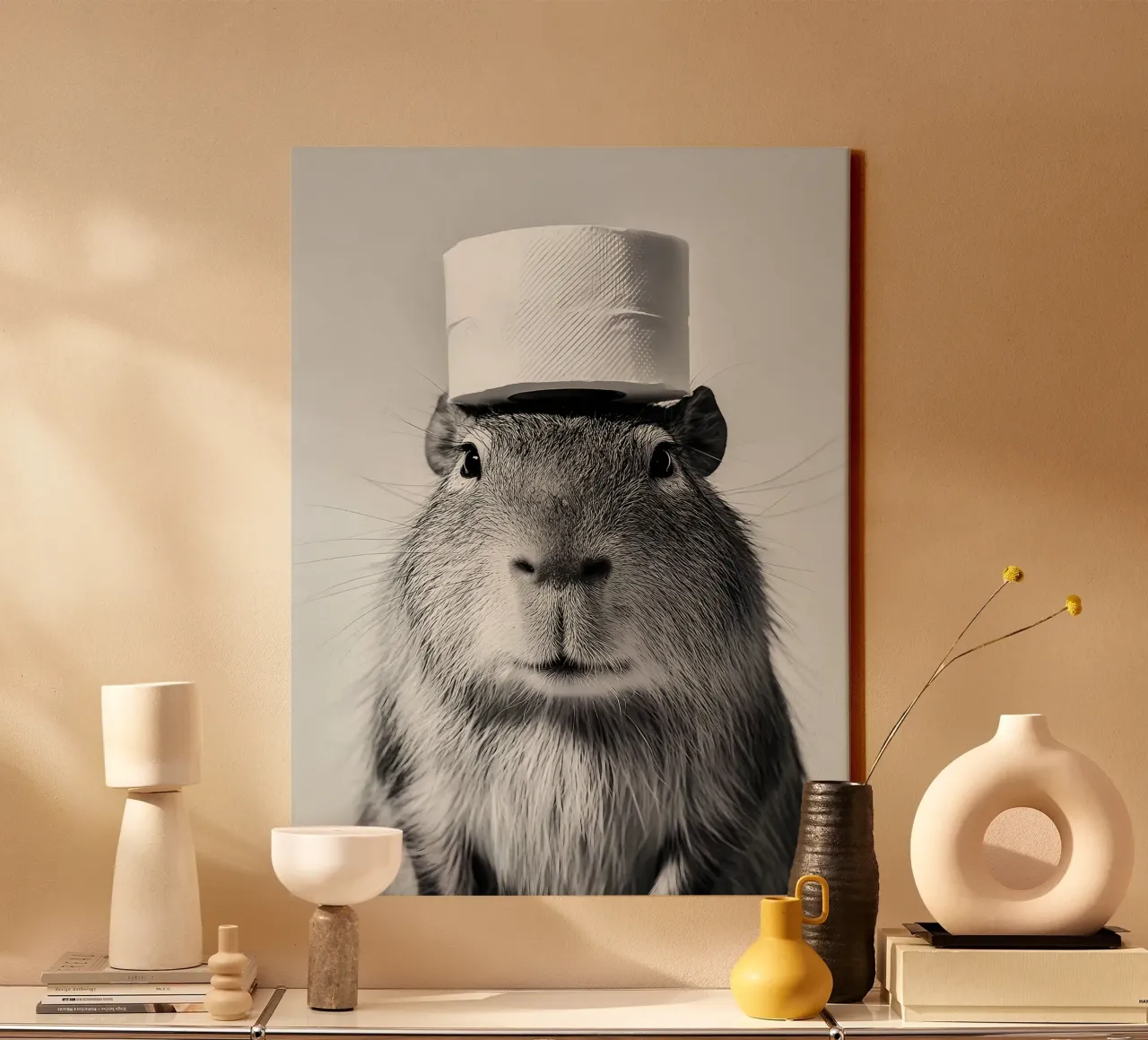 Capibara met wc-hoed canvas van JoyWalkerShop