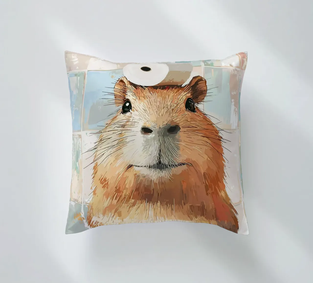 Capibara con cappello di carta igienica cuscino da JoyWalkerShop