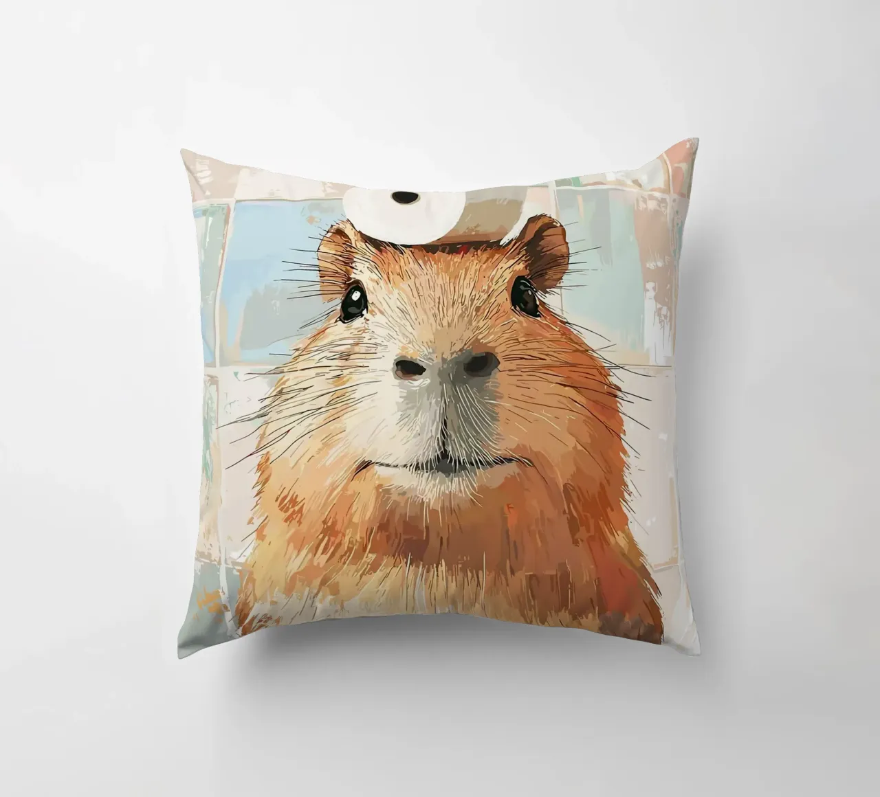 Capibara con cappello di carta igienica cuscino da JoyWalkerShop