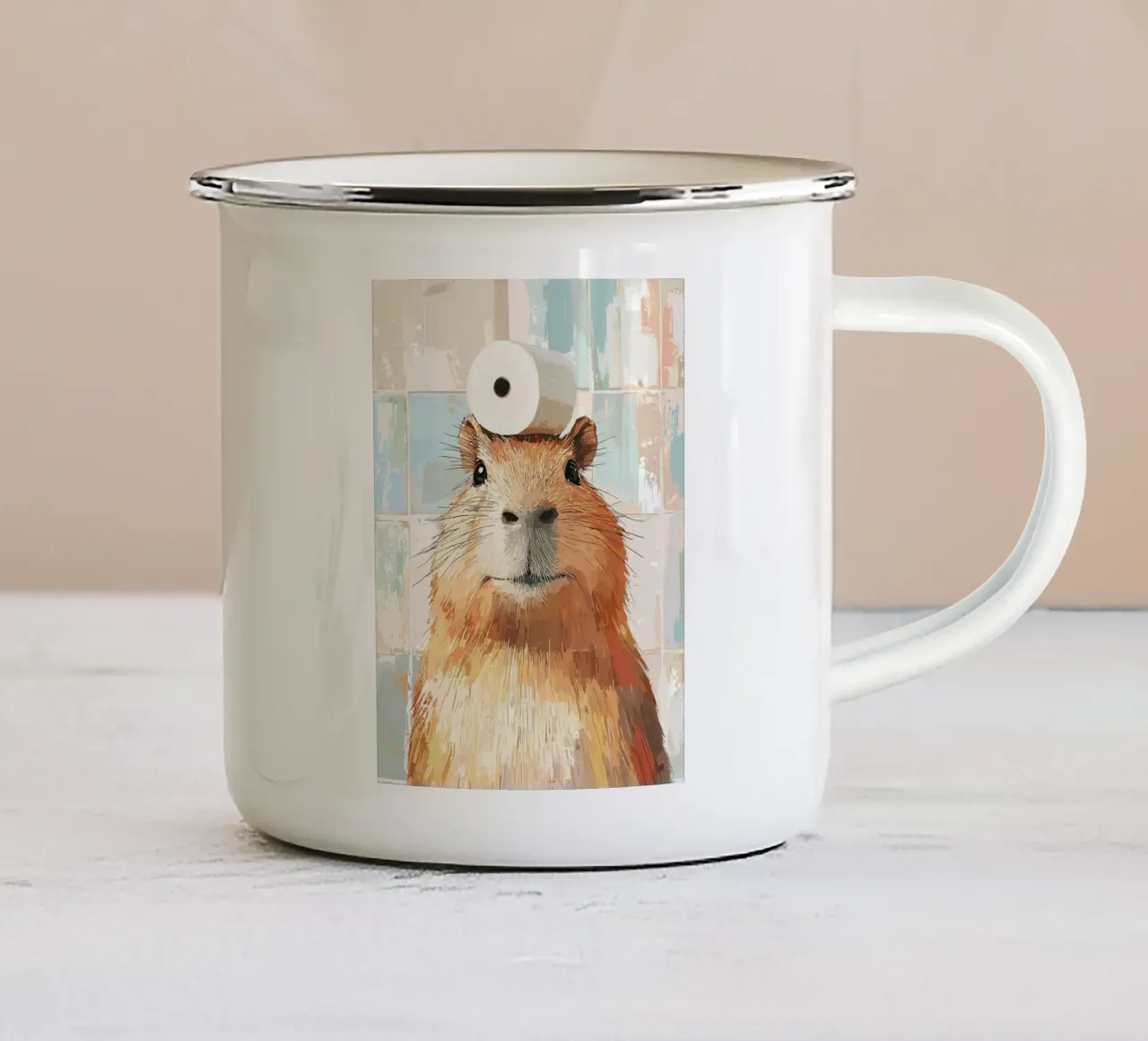 Capibara met wc-hoed emaille mok van JoyWalkerShop