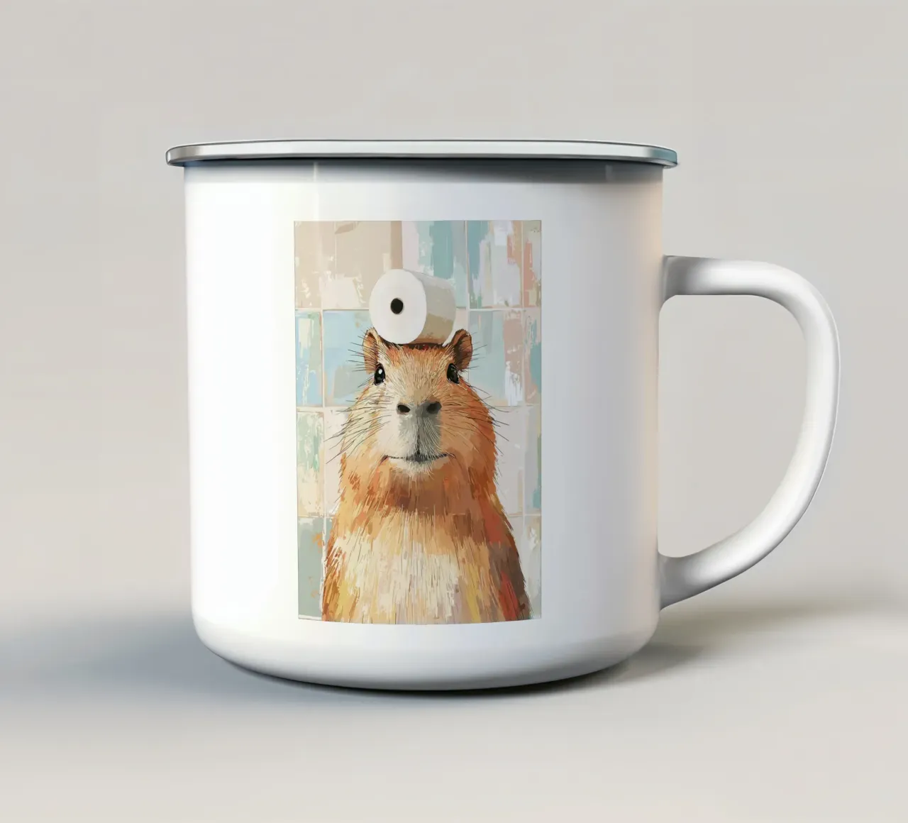 Capibara met wc-hoed emaille mok van JoyWalkerShop