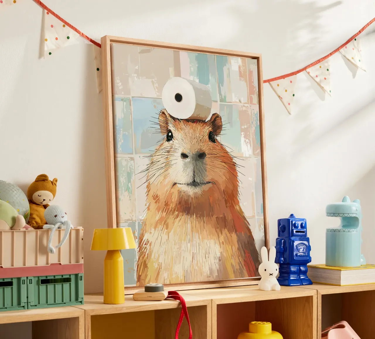 Capibara met wc-hoed canvas van JoyWalkerShop