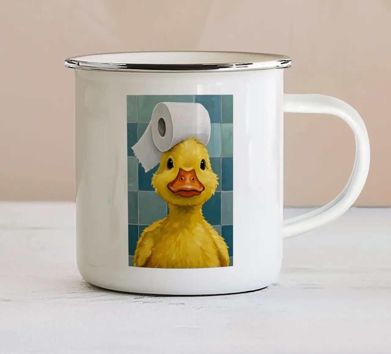 Anatroccolo con cappello di carta igienica tazza in smalto da JoyWalkerShop
