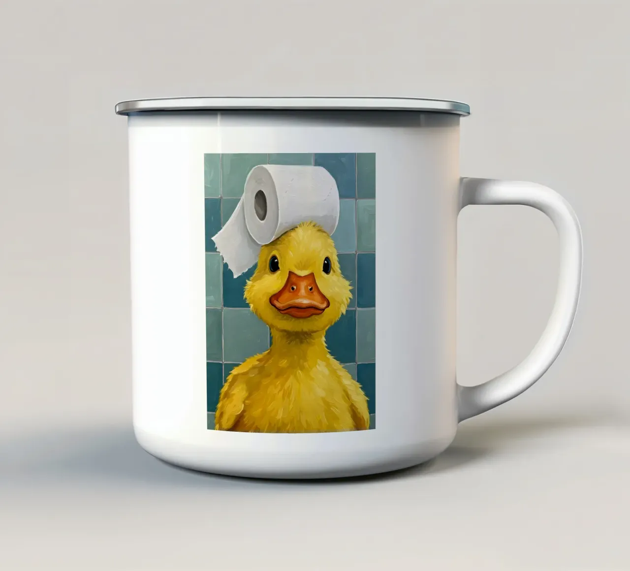 Anatroccolo con cappello di carta igienica tazza in smalto da JoyWalkerShop