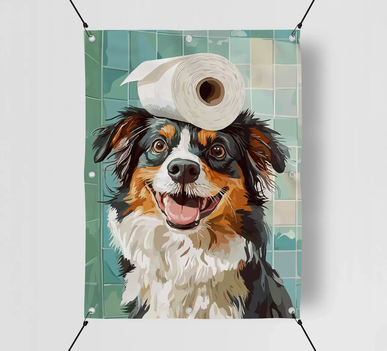 Cane con carta igienica in testa telo in pvc da JoyWalkerShop