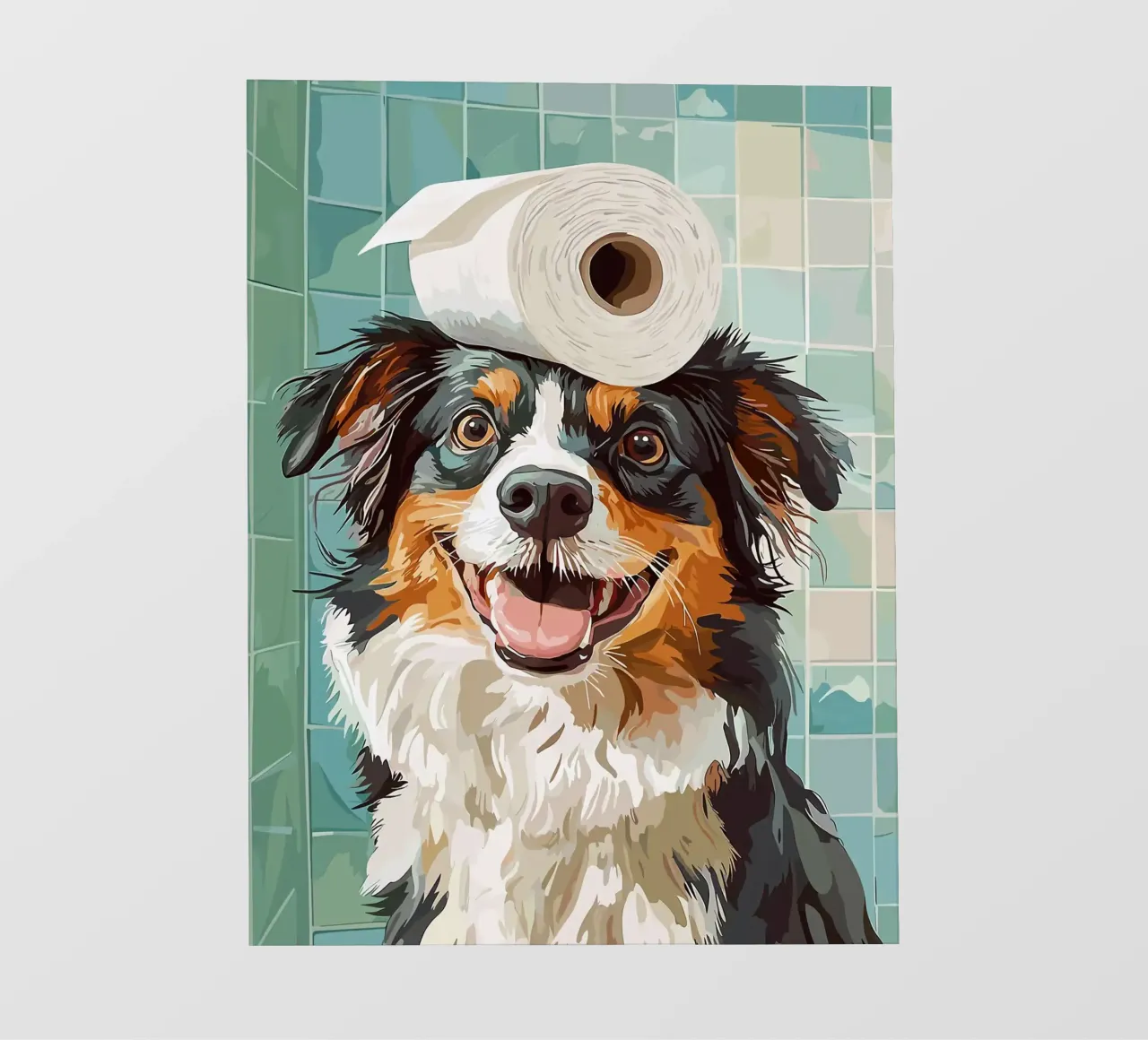 Cane con carta igienica in testa telo in pvc da JoyWalkerShop