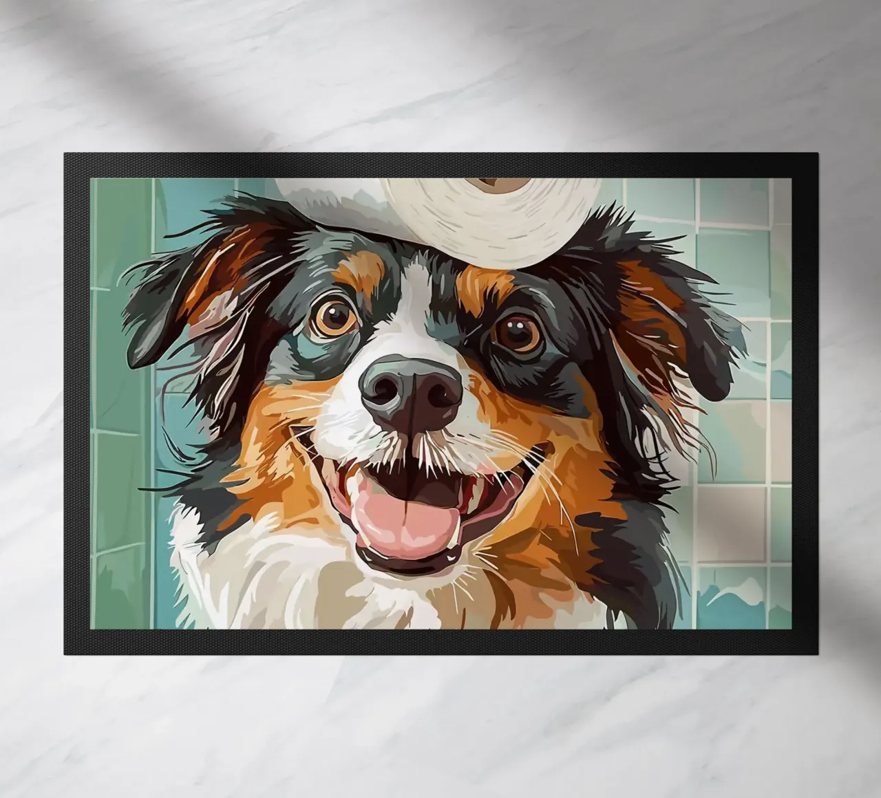 Cane con carta igienica in testa zerbino da JoyWalkerShop