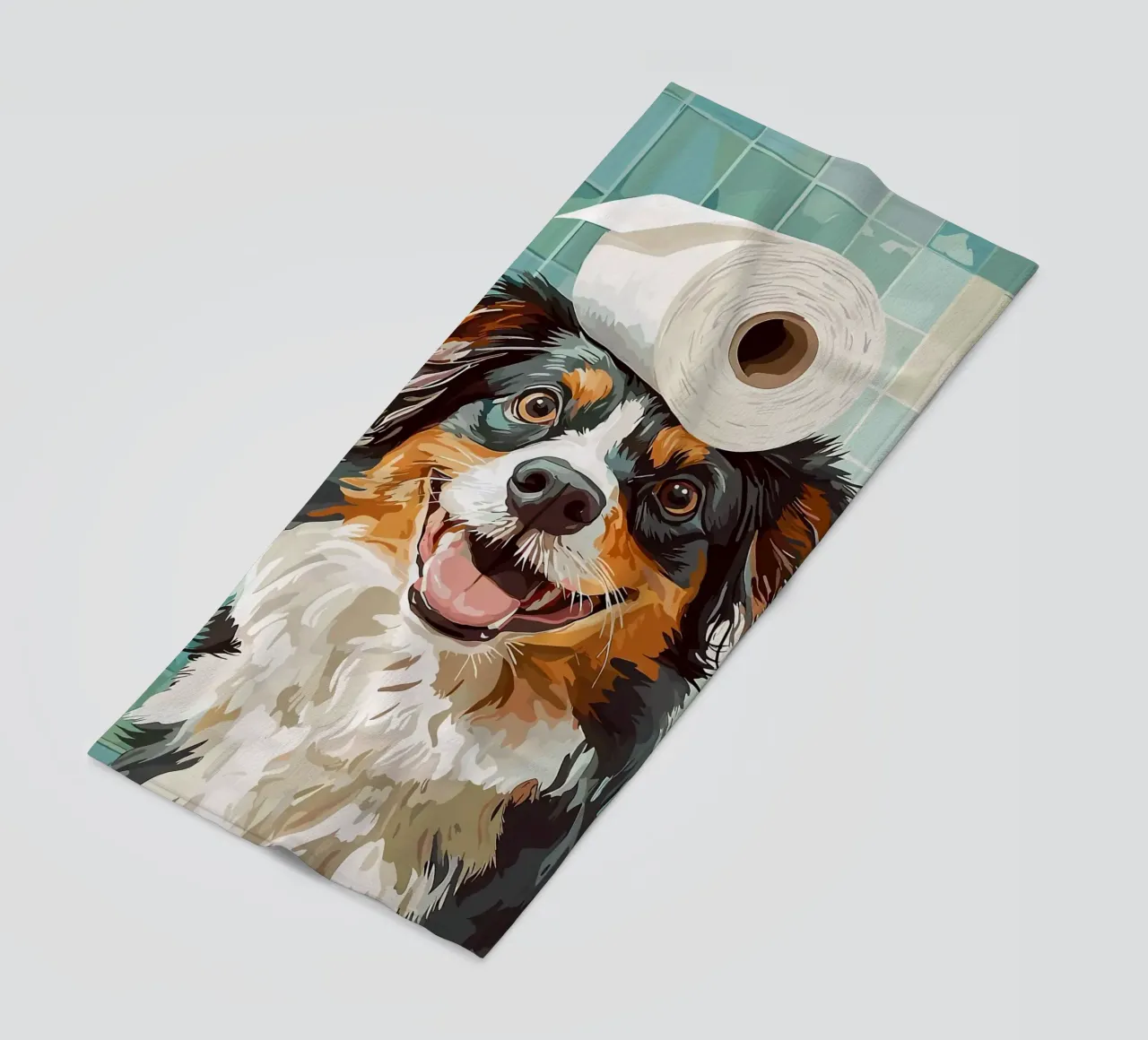 Cane con carta igienica in testa telo mare da JoyWalkerShop