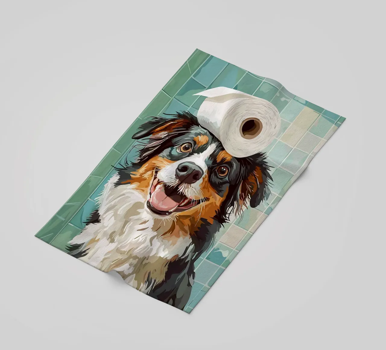 Cane con carta igienica in testa telo mare da JoyWalkerShop
