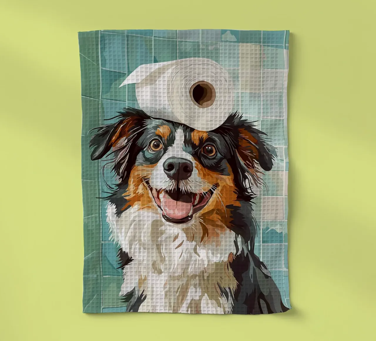 Cane con carta igienica in testa canovaccio da cucina da JoyWalkerShop