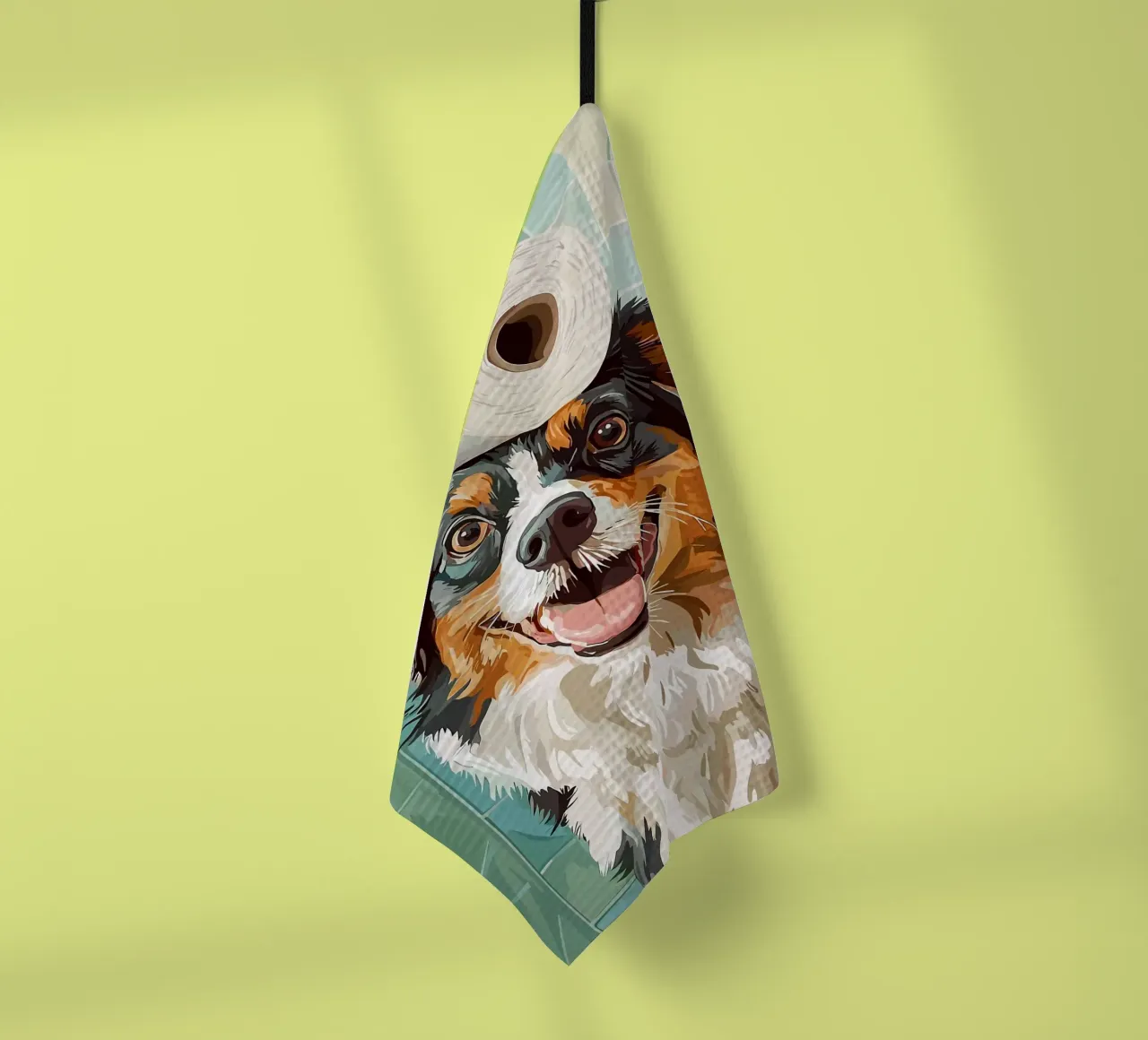 Cane con carta igienica in testa canovaccio da cucina da JoyWalkerShop