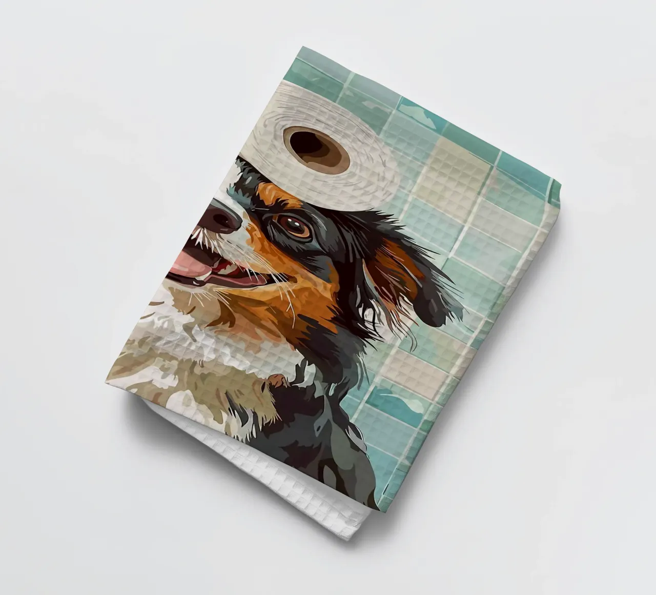 Cane con carta igienica in testa canovaccio da cucina da JoyWalkerShop
