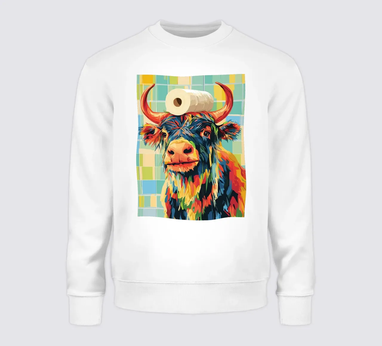 Mucca colorata con cappello di carta igienica felpa da JoyWalkerShop