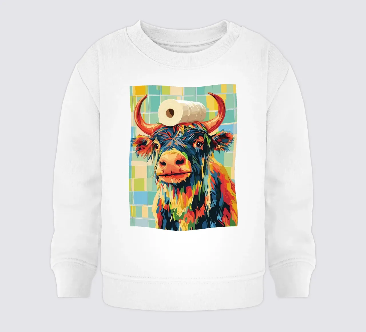 Mucca colorata con cappello di carta igienica felpa neonato da JoyWalkerShop