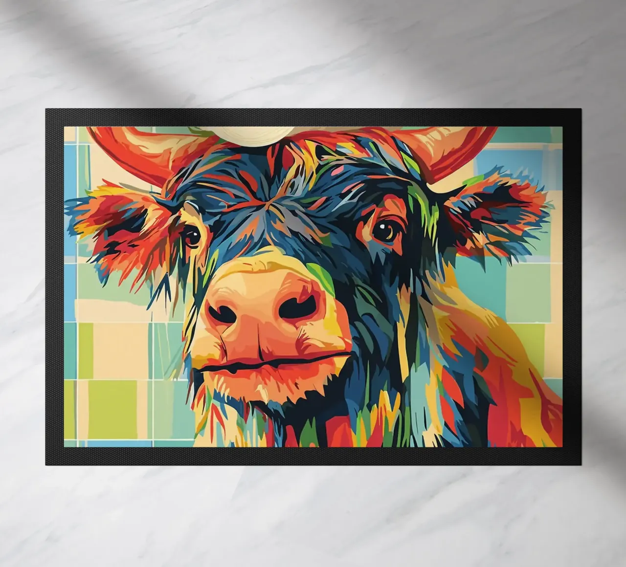 Mucca colorata con cappello di carta igienica zerbino da JoyWalkerShop