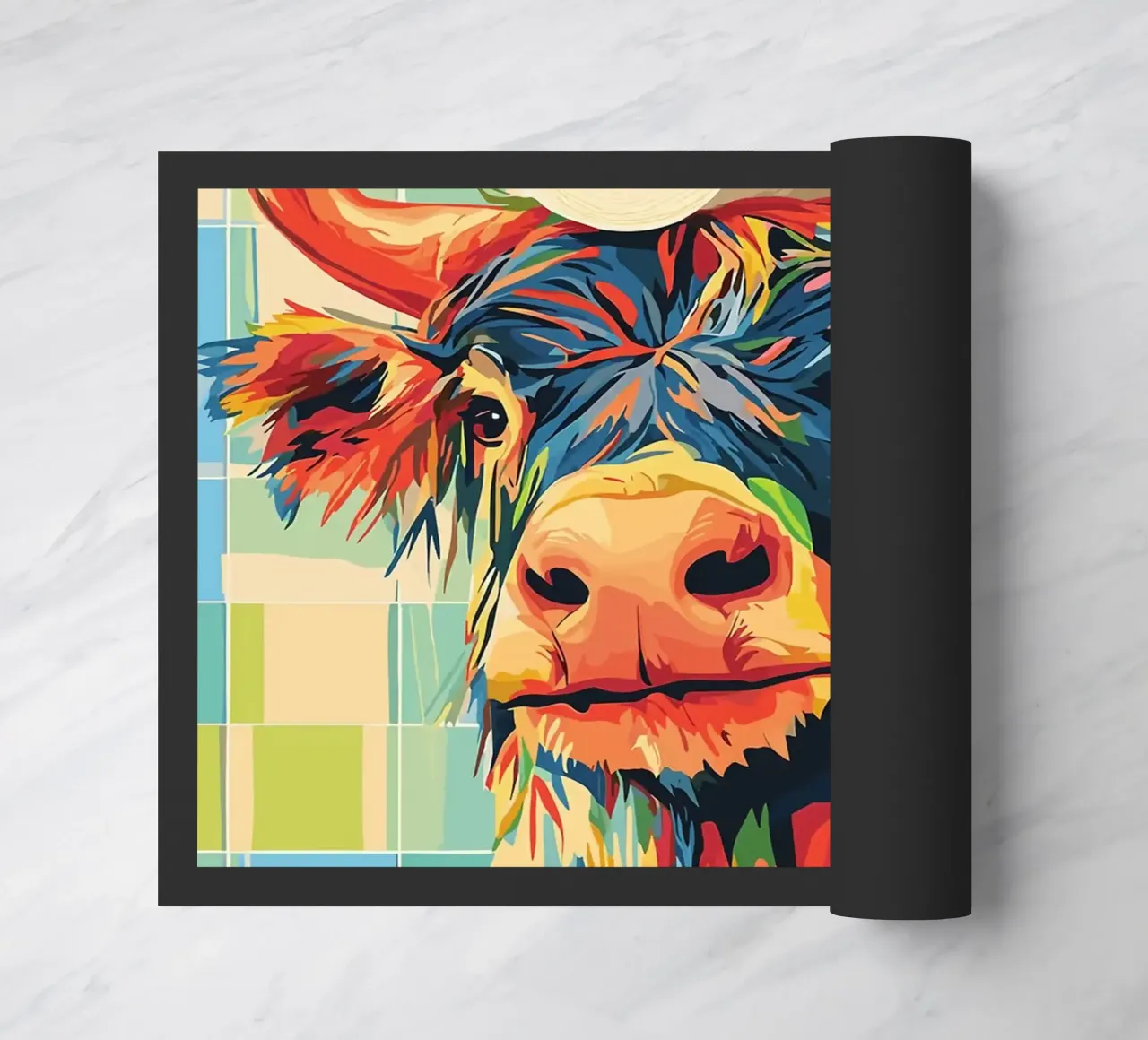 Mucca colorata con cappello di carta igienica zerbino da JoyWalkerShop