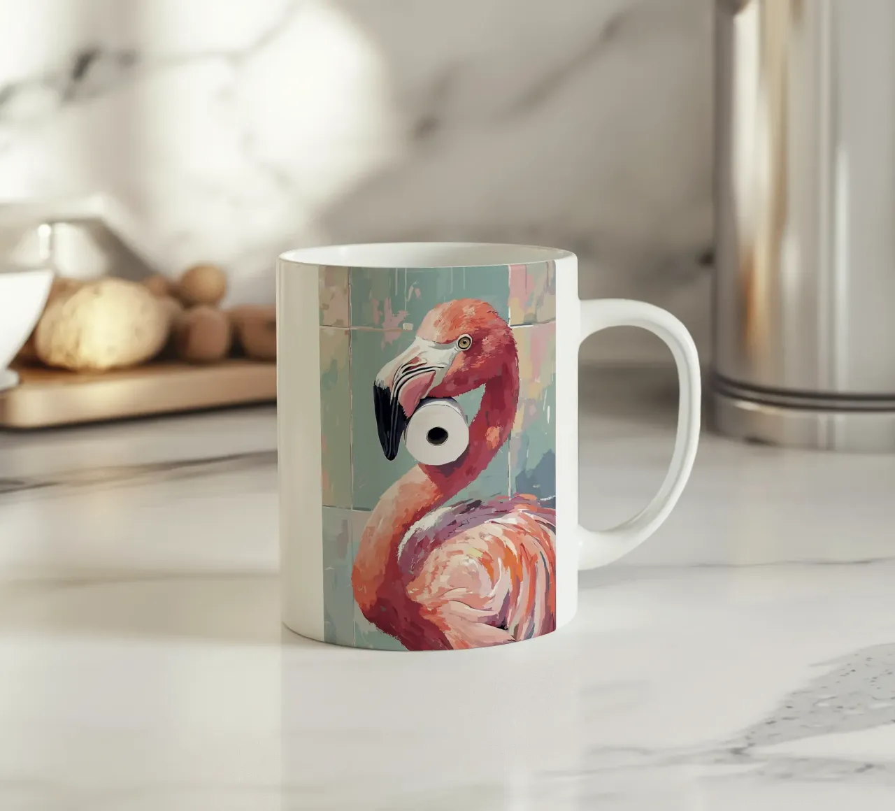 Flamingo met wc-rol keramische mok van JoyWalkerShop