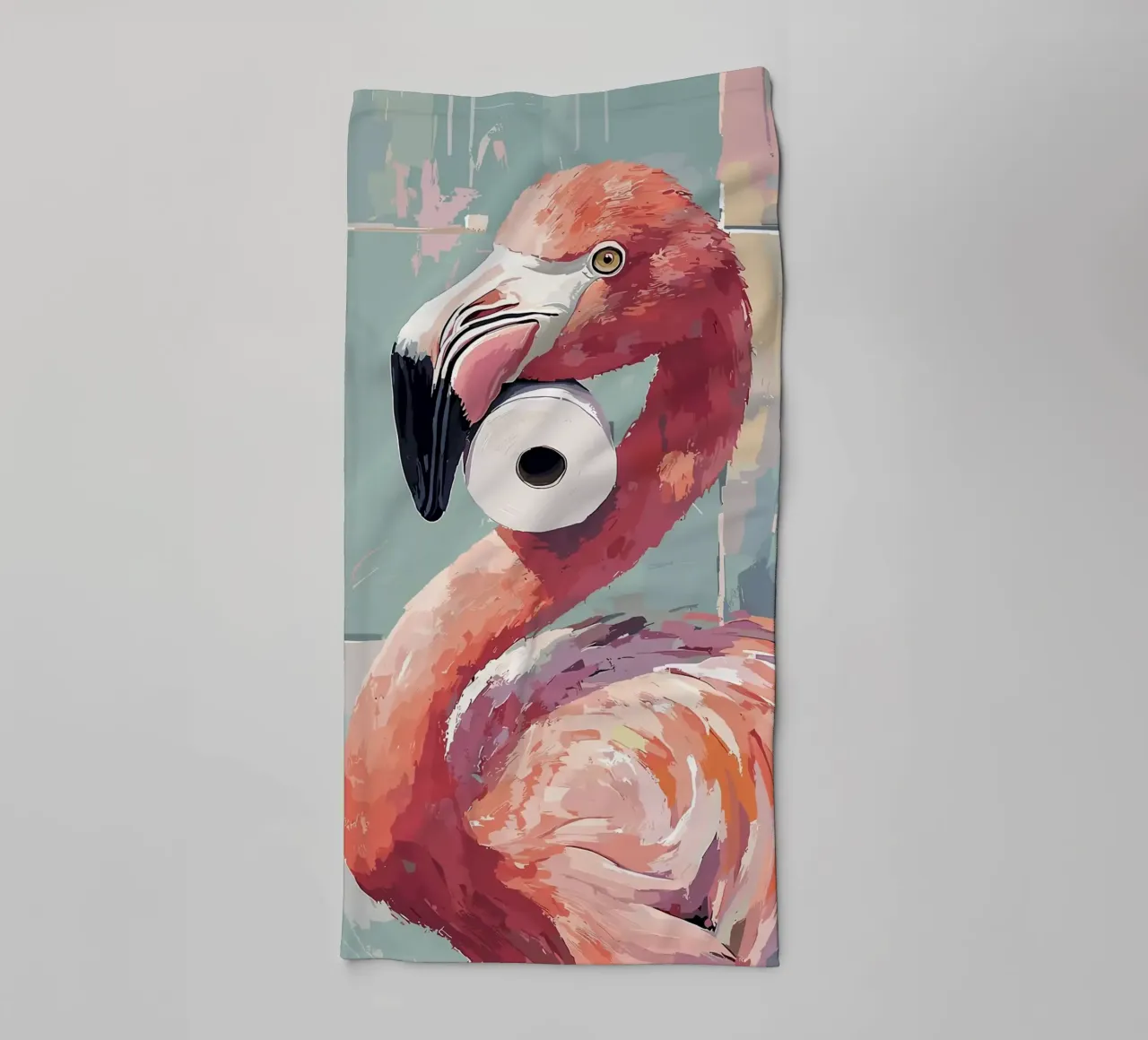 Flamingo met wc-rol badhanddoek van JoyWalkerShop