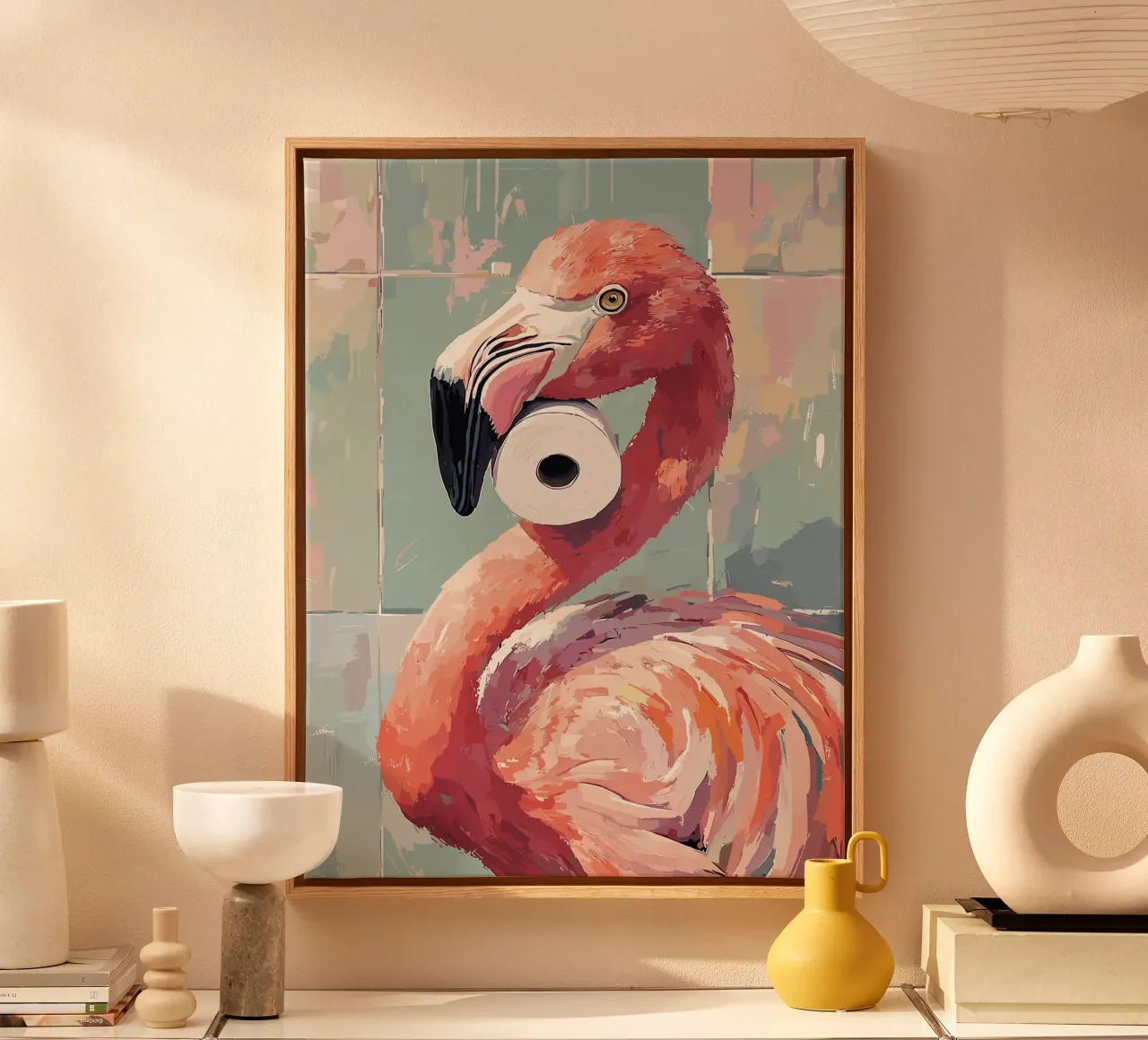 Flamingo met wc-rol canvas van JoyWalkerShop