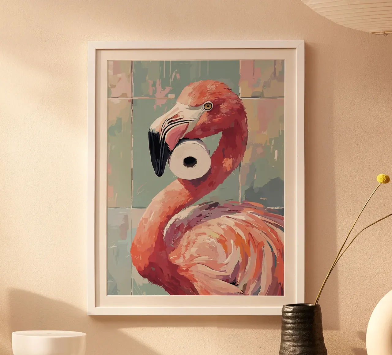 Flamingo met wc-rol hahnemühle van JoyWalkerShop