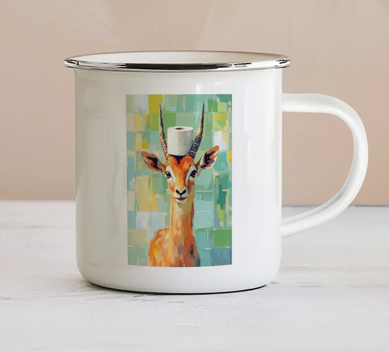 Gazzella con cappello di carta igienica tazza in smalto da JoyWalkerShop