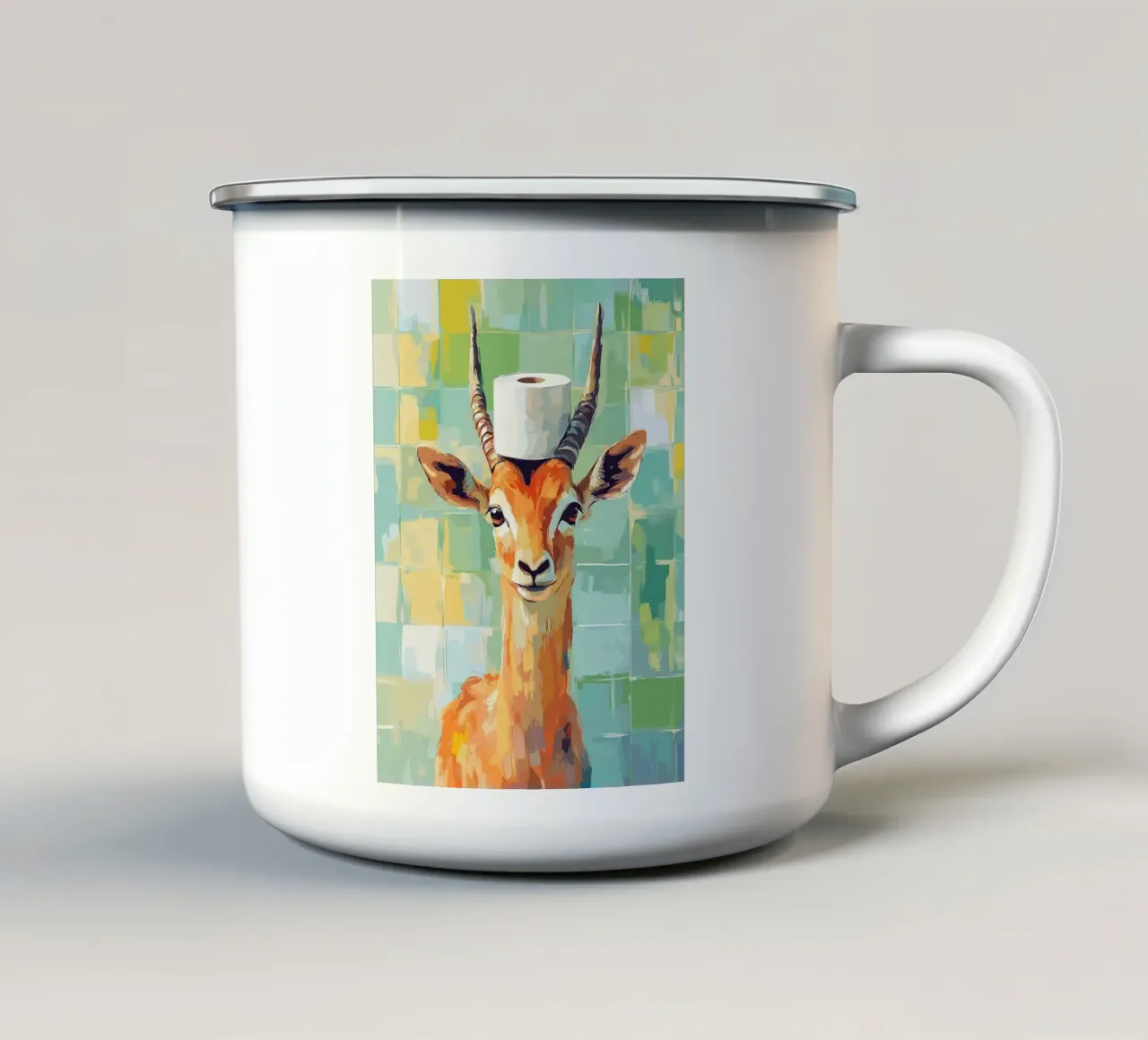 Gazzella con cappello di carta igienica tazza in smalto da JoyWalkerShop