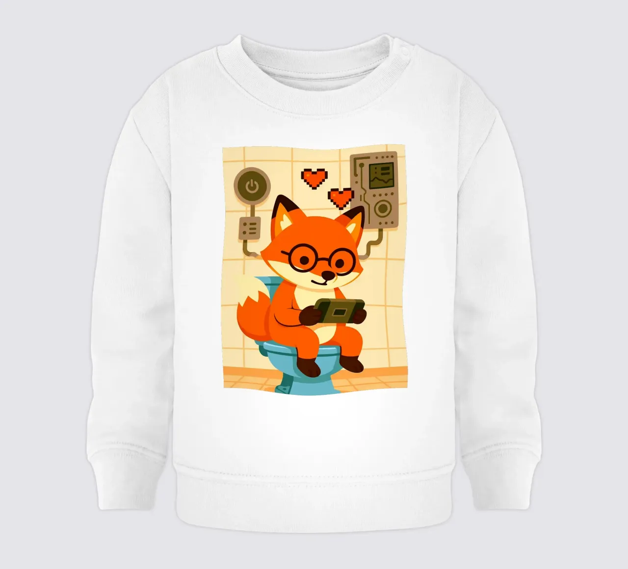 Zorro en el retrete jugando a la tableta sudadera de bebé de JoyWalkerShop