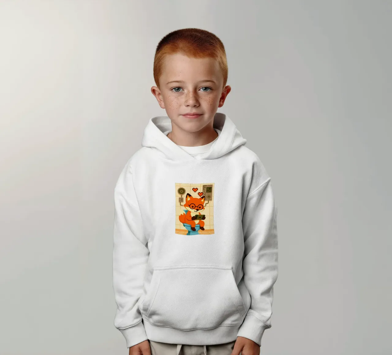 Zorro en el retrete jugando a la tableta sudadera con capucha para niño de JoyWalkerShop