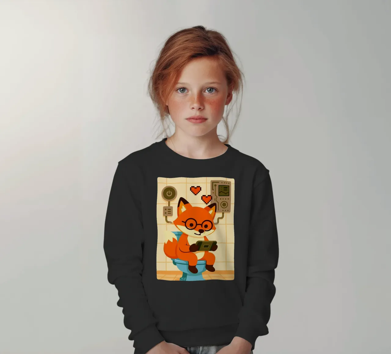 Fuchs auf Toilette spielt Tablet Kinder Sweatshirt von JoyWalkerShop
