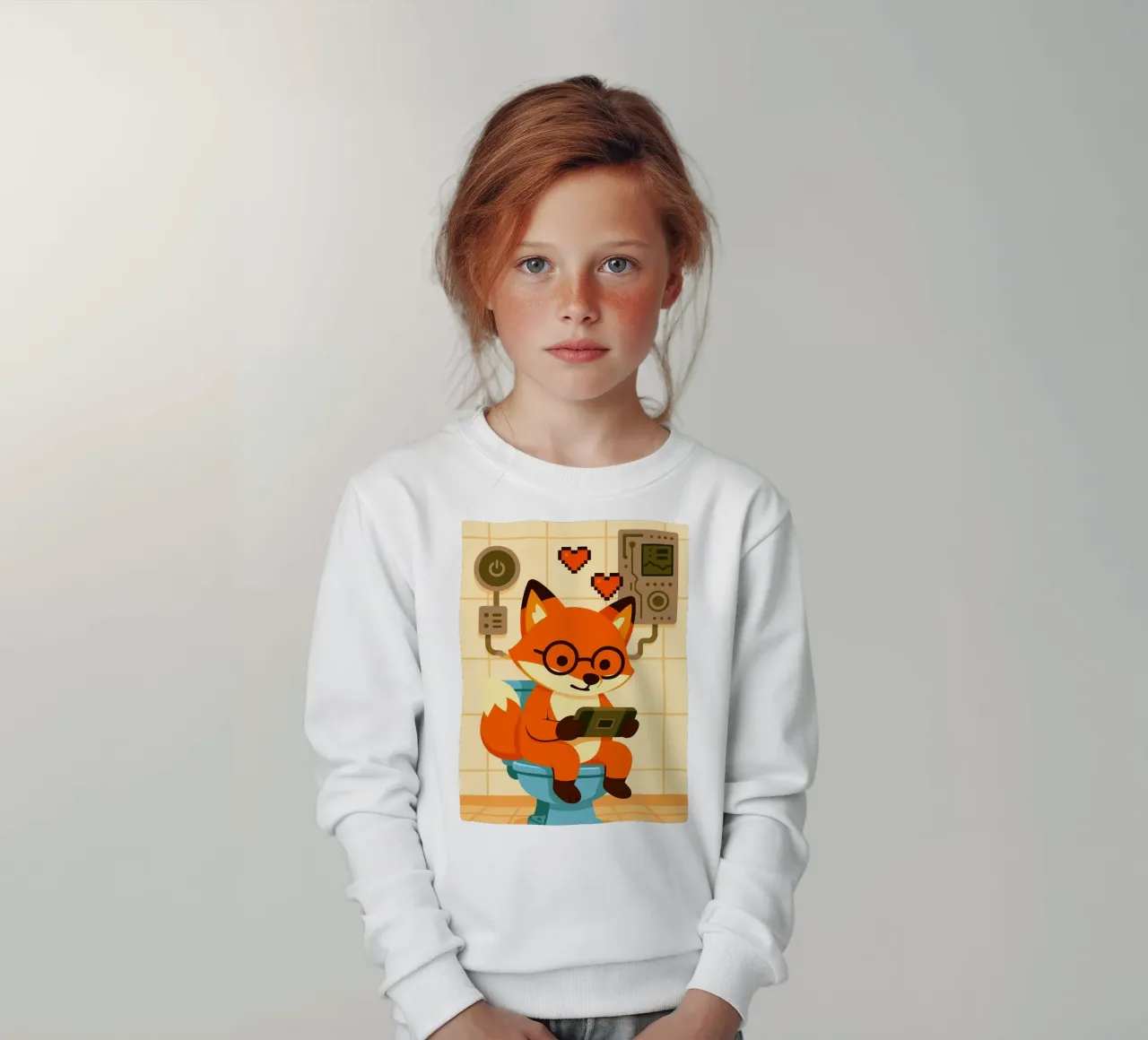 Zorro en el retrete jugando a la tableta sudadera para niño de JoyWalkerShop