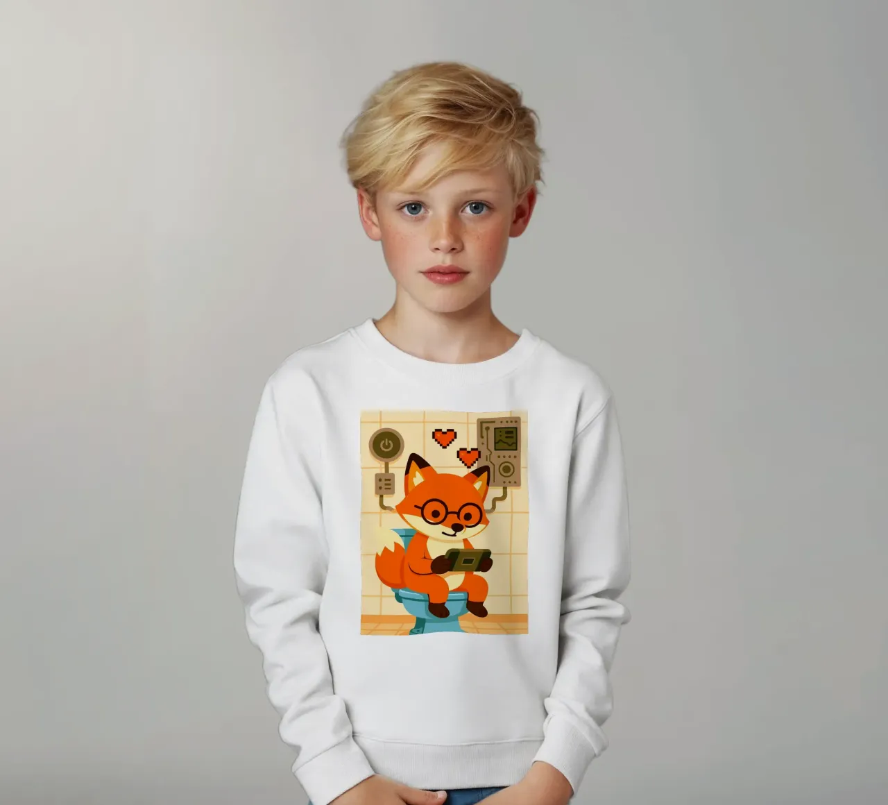 Zorro en el retrete jugando a la tableta sudadera para niño de JoyWalkerShop