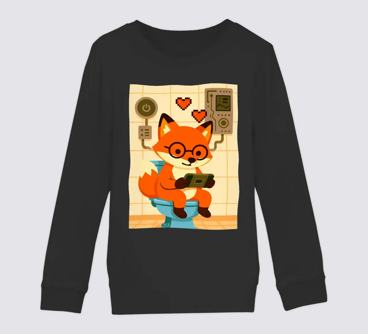 Fuchs auf Toilette spielt Tablet Kinder Sweatshirt von JoyWalkerShop