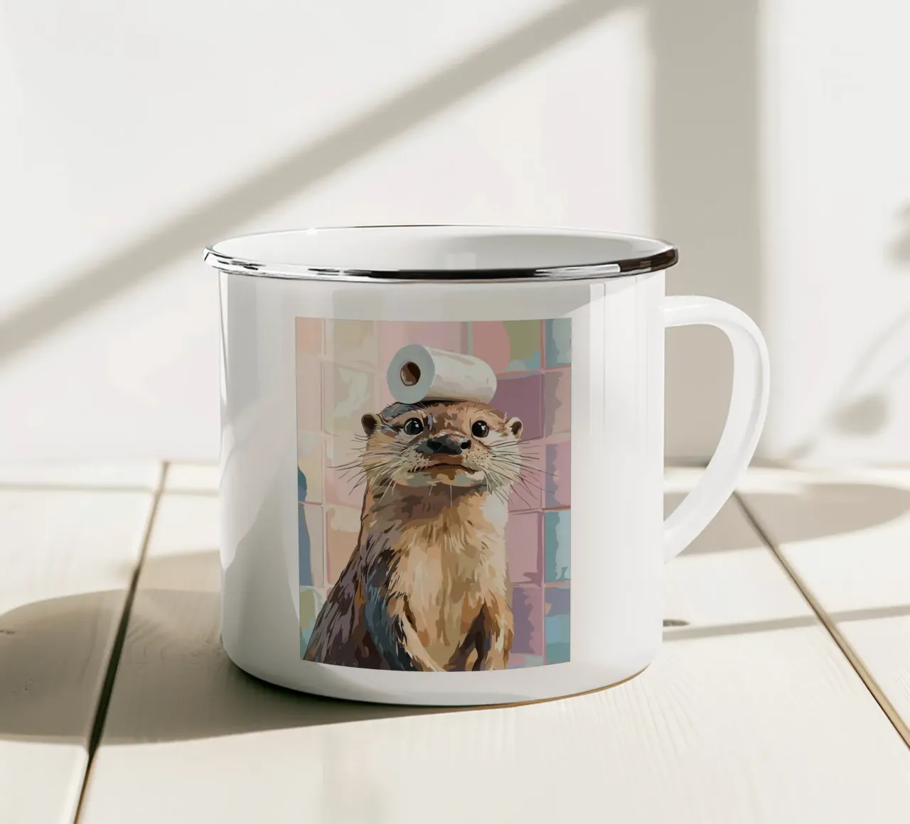 Lontra con carta igienica in testa tazza in smalto da JoyWalkerShop