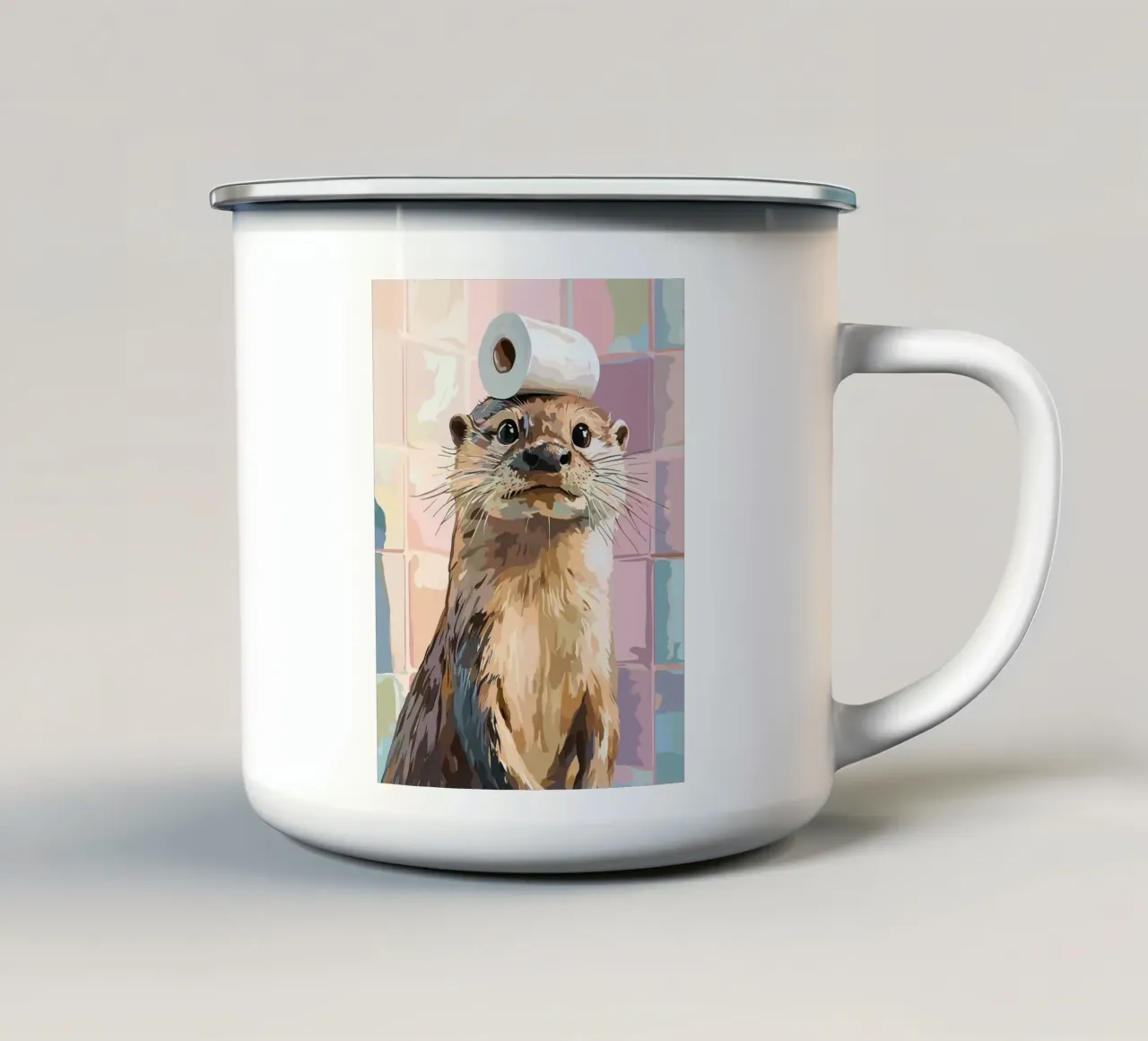 Lontra con carta igienica in testa tazza in smalto da JoyWalkerShop