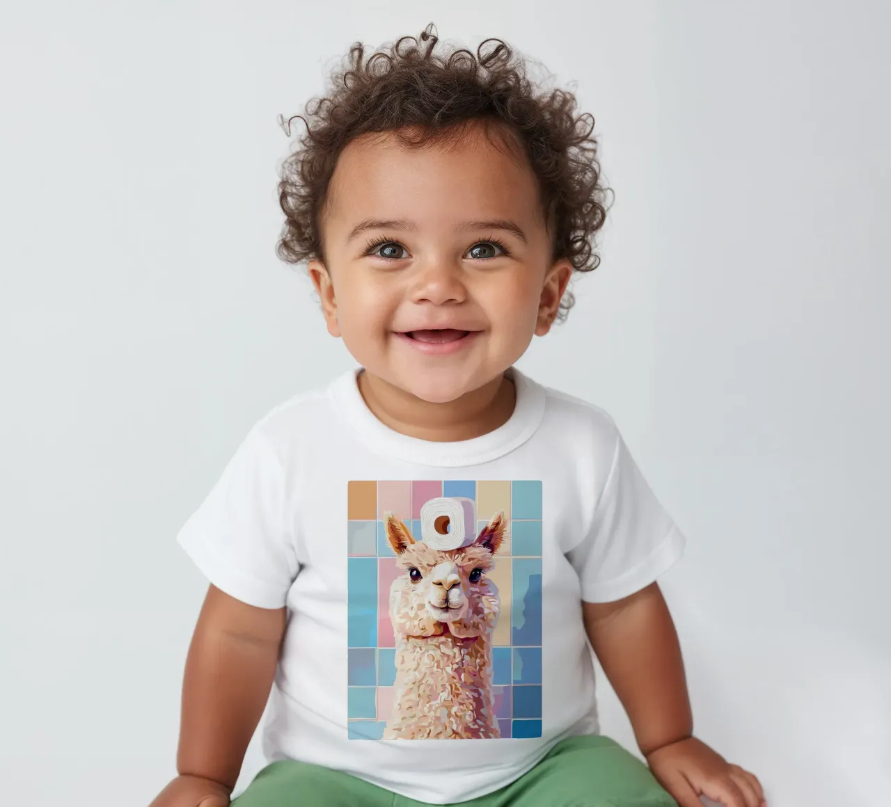 Lama con carta igienica in testa maglietta neonato da JoyWalkerShop