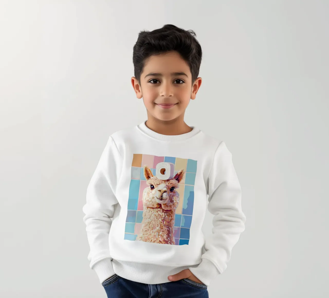 Lama con carta igienica in testa felpa bambino da JoyWalkerShop