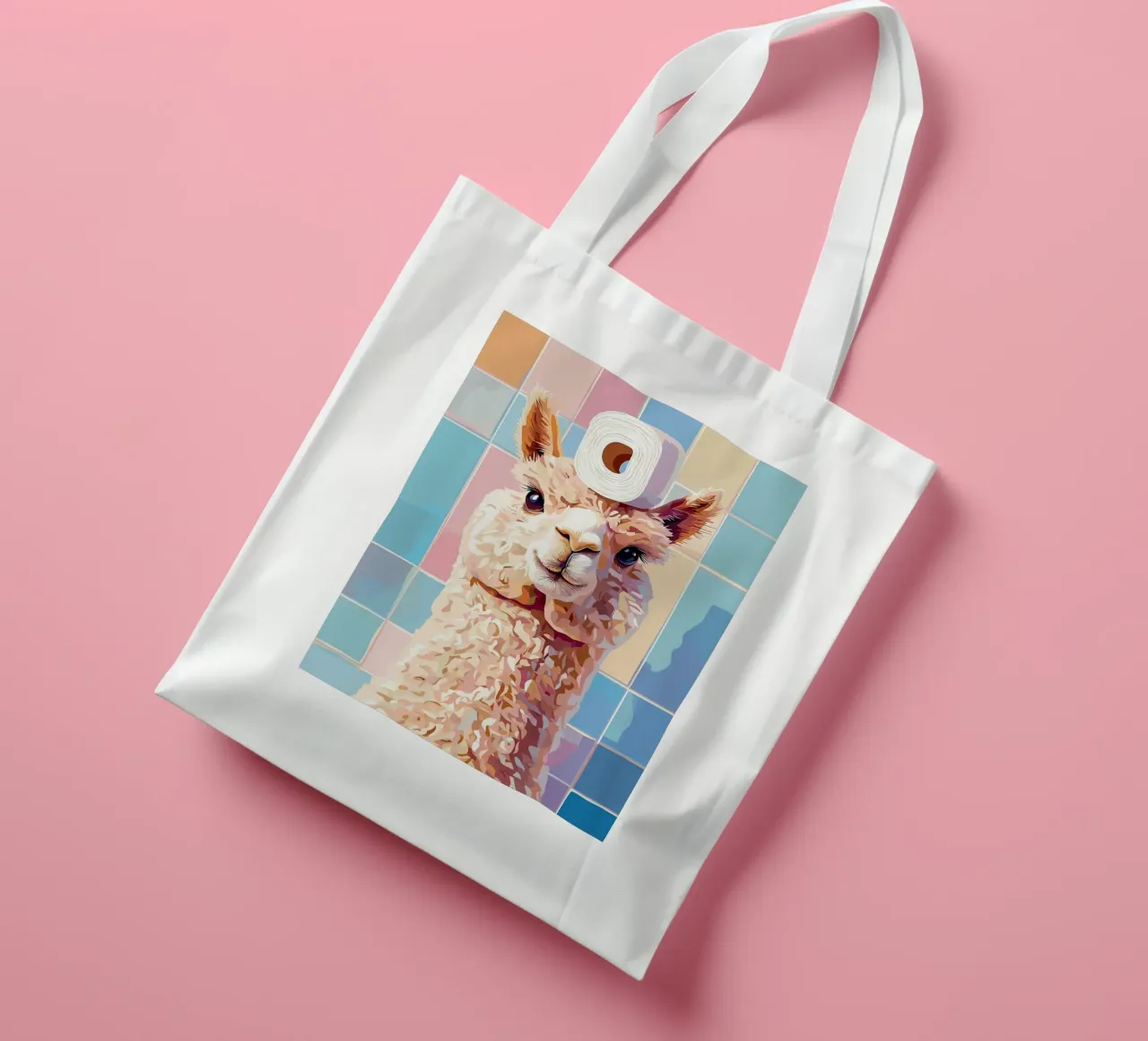 Lama con carta igienica in testa borsa in juta da JoyWalkerShop