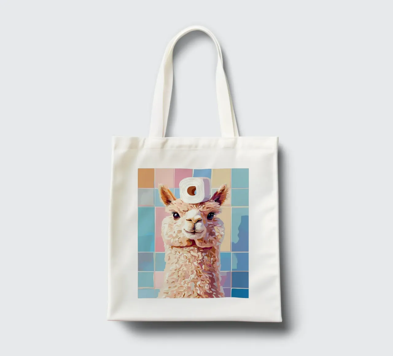Lama con carta igienica in testa borsa in juta da JoyWalkerShop