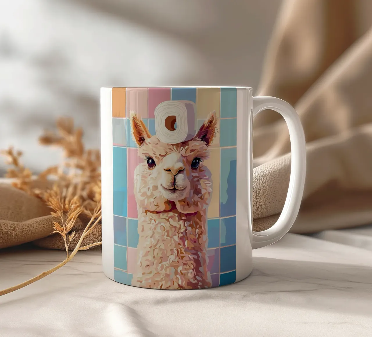 Lama con carta igienica in testa tazza in ceramica da JoyWalkerShop
