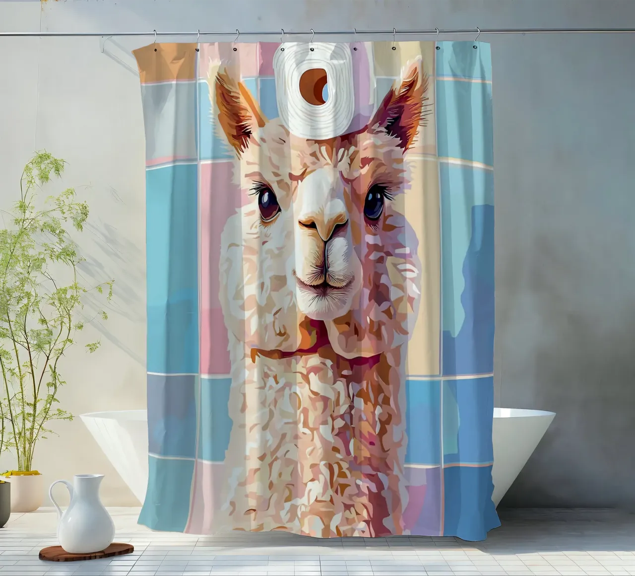 Lama con carta igienica in testa tenda da doccia da JoyWalkerShop