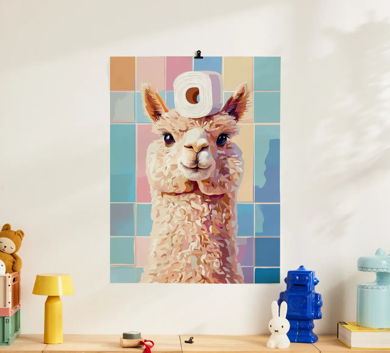 Lama con carta igienica in testa poster da JoyWalkerShop