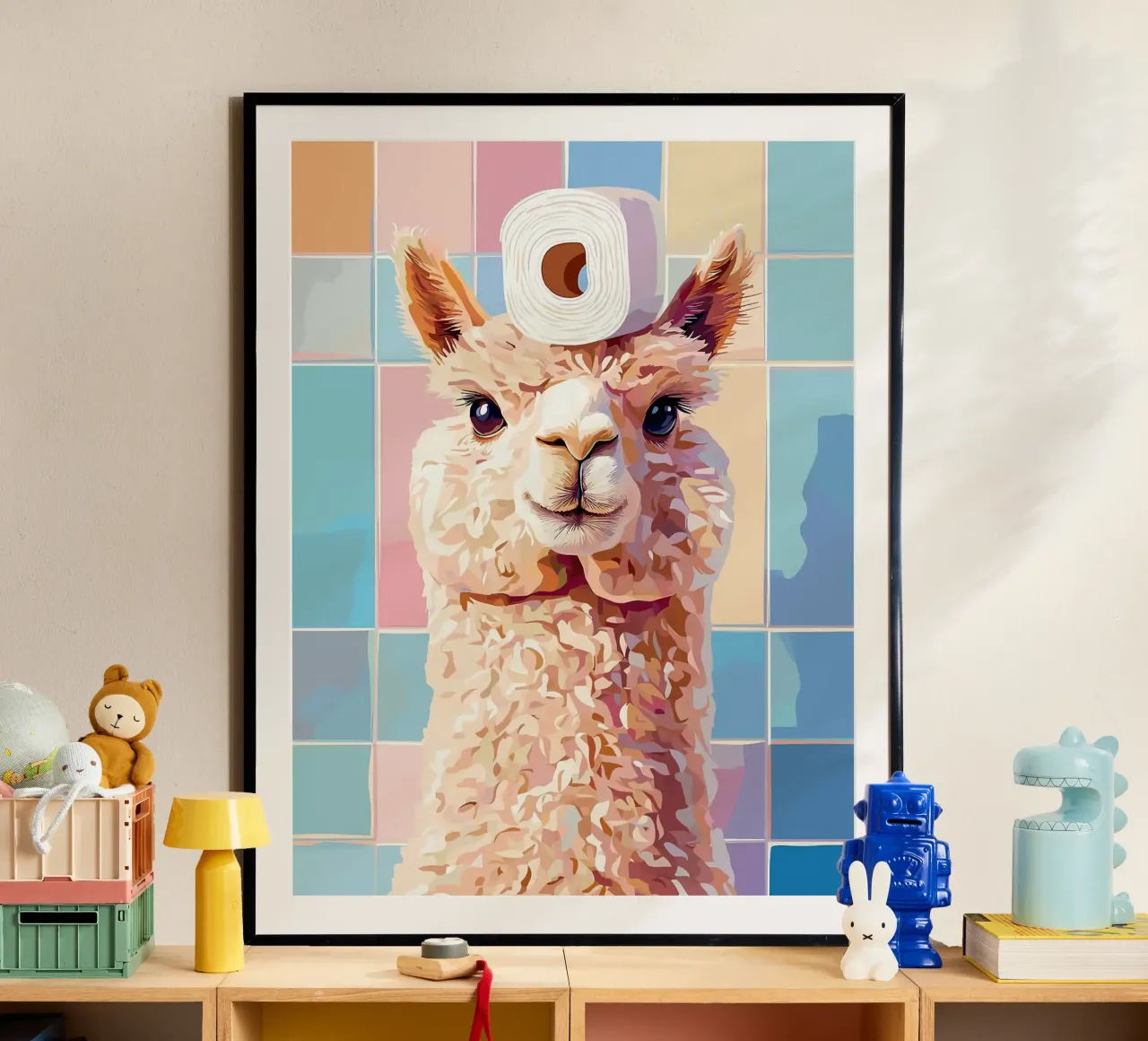 Lama con carta igienica in testa poster da JoyWalkerShop
