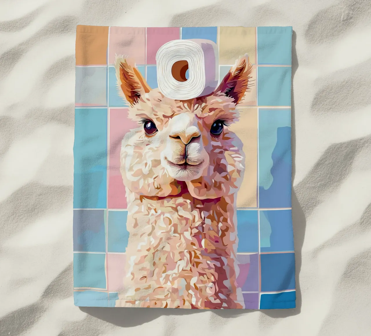 Lama con carta igienica in testa telo mare da JoyWalkerShop