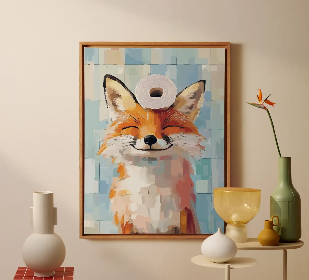 Smiling Fox with Toilet Paper Roll canvas by JoyWalkerShop