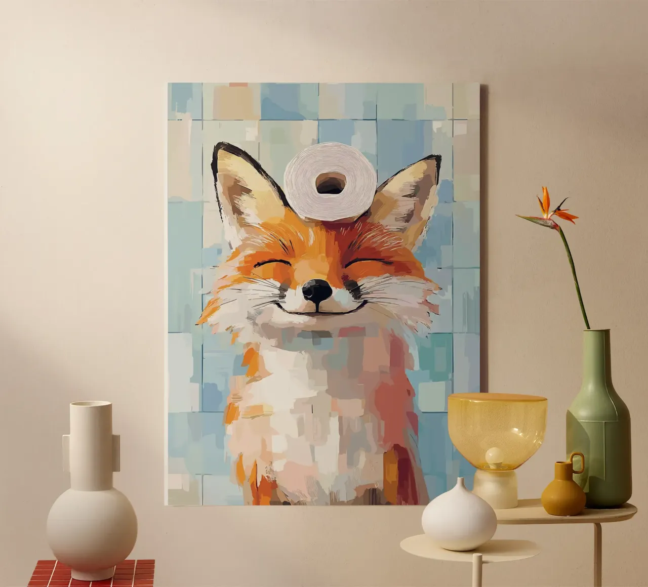 Smiling Fox with Toilet Paper Roll canvas by JoyWalkerShop